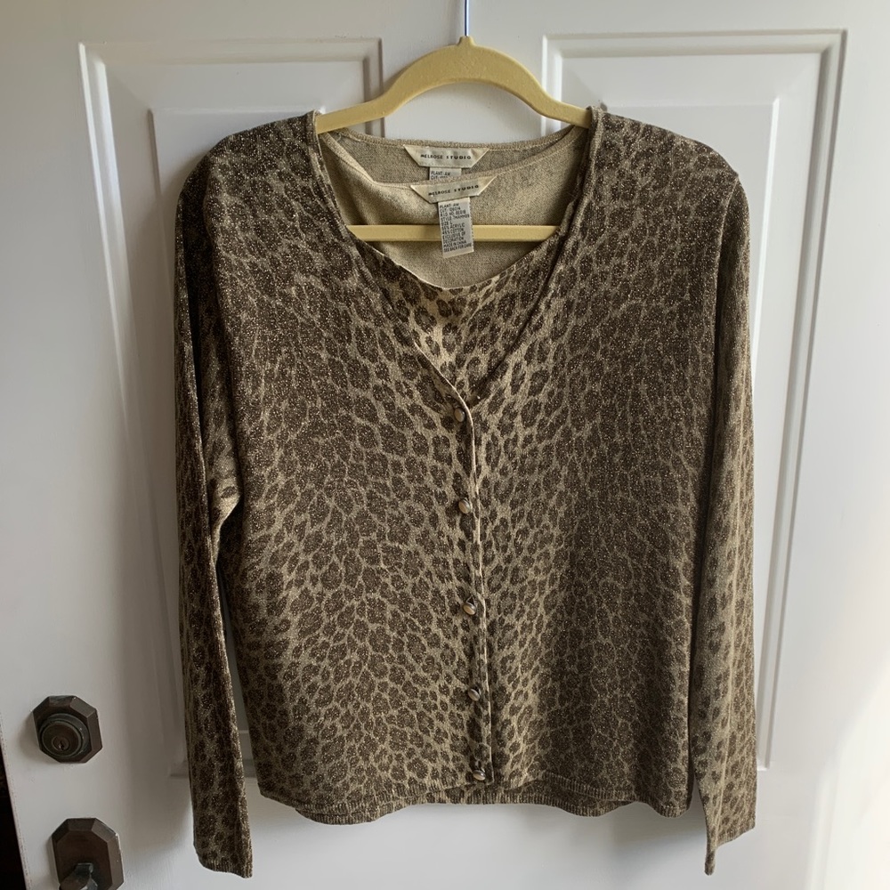 Gold/Black Metalic Cheetah-Print Sweater Set, Sz M